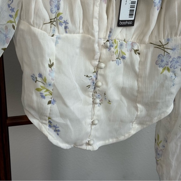 Boohoo Cream Floral Off-Shoulder Blouse - Picture 4 of 9